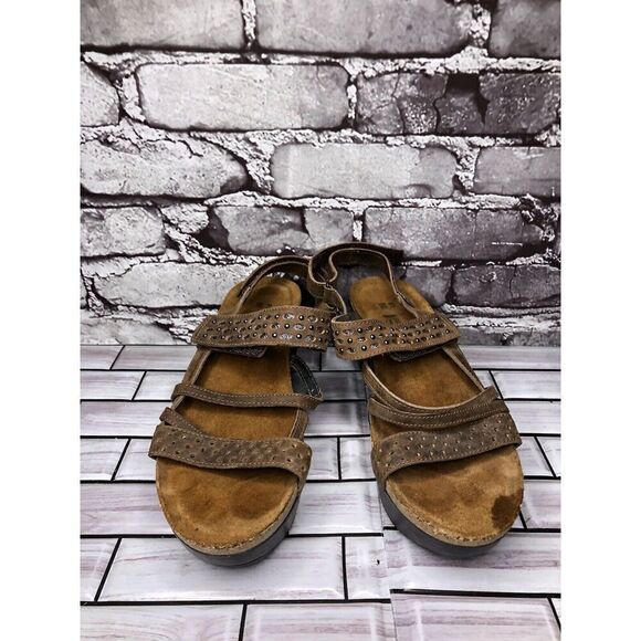 Naot Brown Leather Studded Casual Ankle Strap Heel Sandals Women Sz 39EU/8M US - Picture 4 of 16